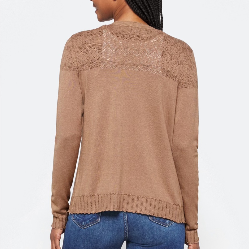 Lety & Me Leana Pointelle Detail Cardigan, Brown, XL - Picture 2 of 8